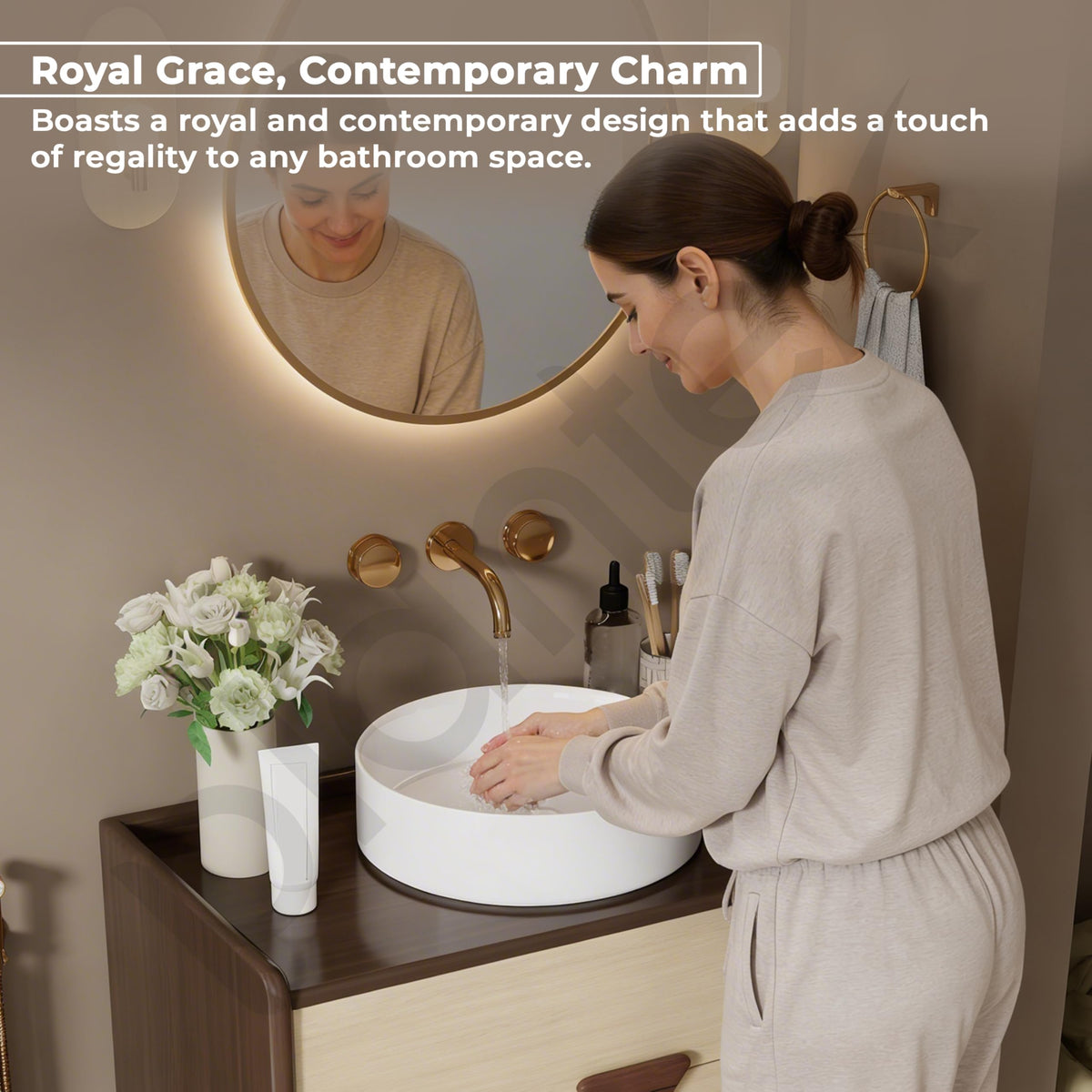 Plantex Ceramic Table Top Wash Basin For Bathroom/Table Top Washbasin with 10 Years Glaze Warranty by Plantex/Round Countertop Vessel Sink Basin For Home/Office/Hotel (14.5 X 14.5 X 5Inch-RUBY-White)-5