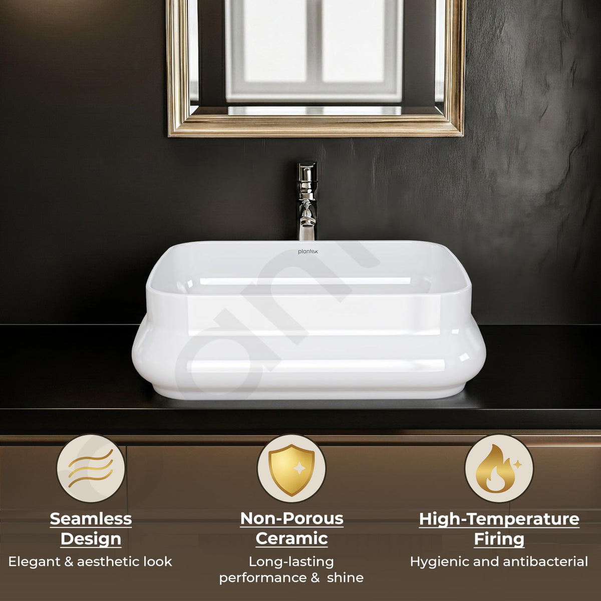 Plantex Platinum Ceramic Wash Basin/Washbasin for Bathroom/Tabletop Wash Basin with 10 Years Glaze Warranty by Plantex/ (Glossy White - 18 x 14 x 5 Inch)-5