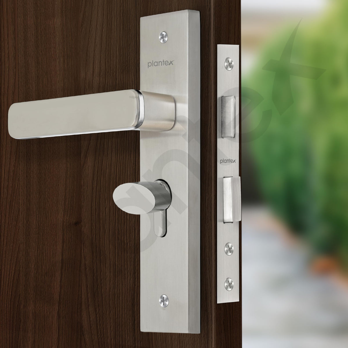 Plantex Heavy-Duty Door Lock Set - Main Door Lock Handle Set/Mortise Lock with 3 Keys, Brass Lock Body & Cylinder (8125 - Steel Satin & Chrome)-4