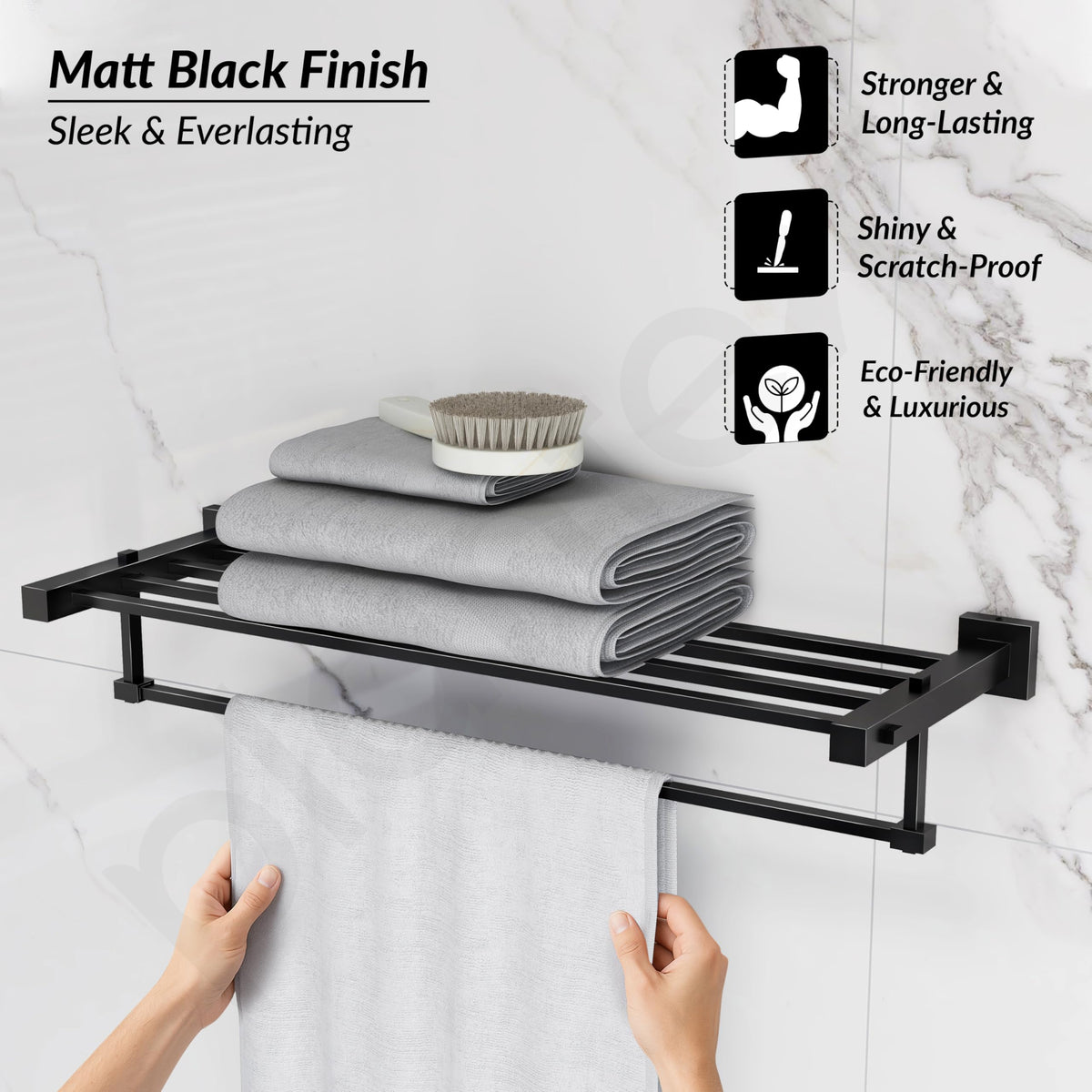 Plantex 304 Grade Stainless Steel 24 inch Towel Rack/Towel Hanger for Bathroom/Towel Rod/Towel Bar/Bathroom Accessories - Splash (Black)-4