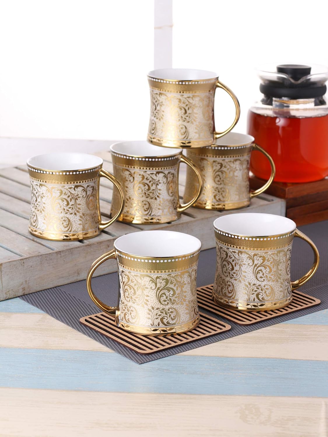 Clay Craft - Diamond Coffee Mugs Set, 6-pieces, 230ml, Ebony E671, multicolor, standard (CM-DIAMOND-EBONY-E671)