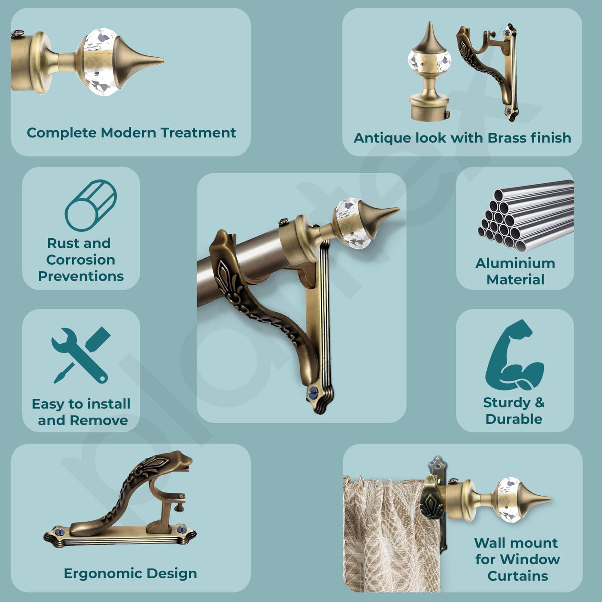 Plantex Curtain Holders for wall/Curtain Brackets/Curtains Accessories (Brass Antique - 5 Pair)-4