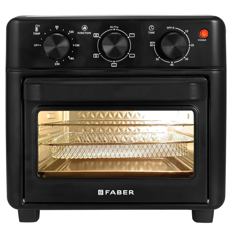 Faber Air Fryer Oven 14L 1400W|View Window|Bake Tray,Crumb Tray & Tray Handle|Dishwasher safe removable parts|6 cooking 