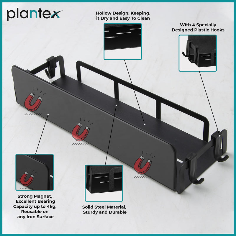 Plantex GI Steel Magnetic Storage Rack for Fridge/Side Storage Rack/Refrigerator Magnetic Shelf for Kitchen/Spice Rack - Pack of 1 (Black)-2