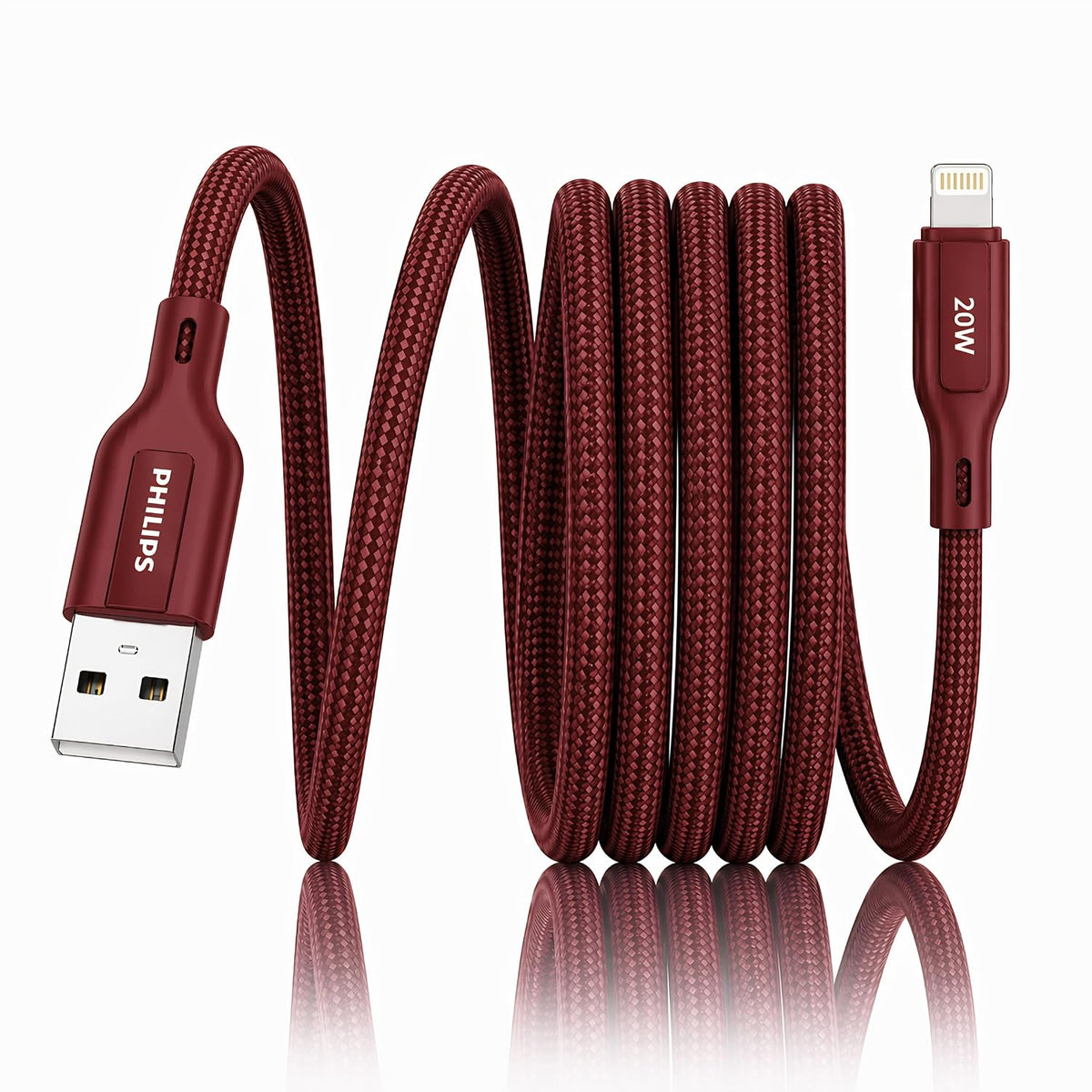Philips DLC4150VI/94 20W iPhone Original Type-A to Lightning Fast Charging Cable (1.5m, Iron Red)