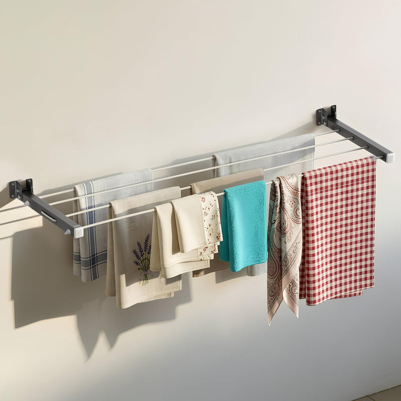 Plantex GI Steel Foldable Wall Mount Cloth Drying Stand with 30 Ft Rope/Wall Hanging Clothes Dryer Rack for Indoor & Outdoor Use/Space-Saving Design for Laundry or Utility Room Grey-1