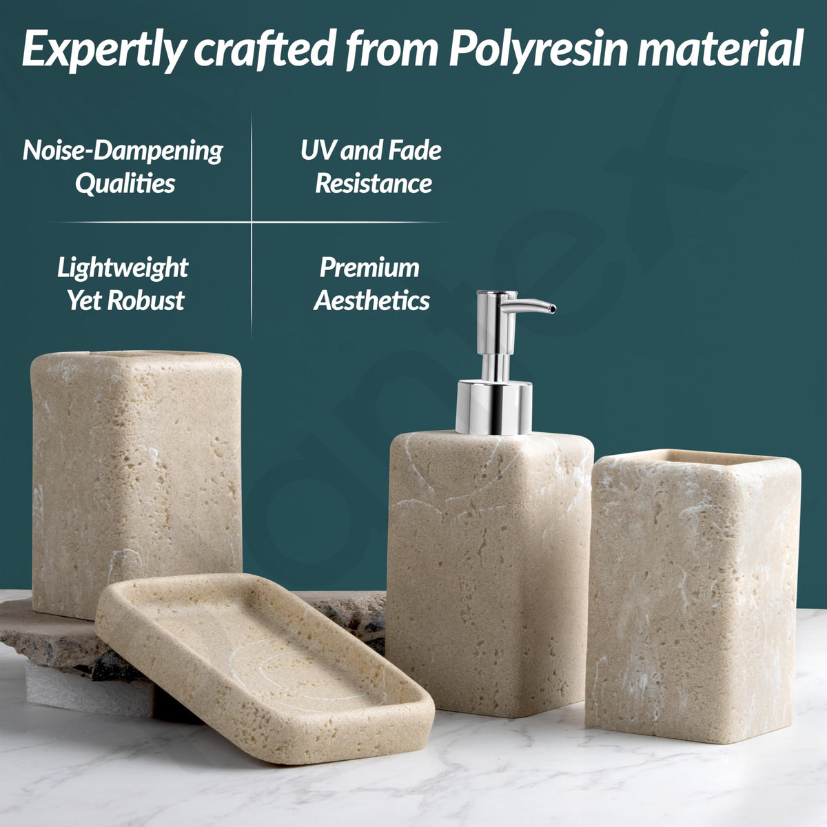 Plantex Polyresin Bathroom Accessories Set Soap Dispenser/Toothbrush Holder/Tumbler Holder/Soap Dish - 4 Piece(925)