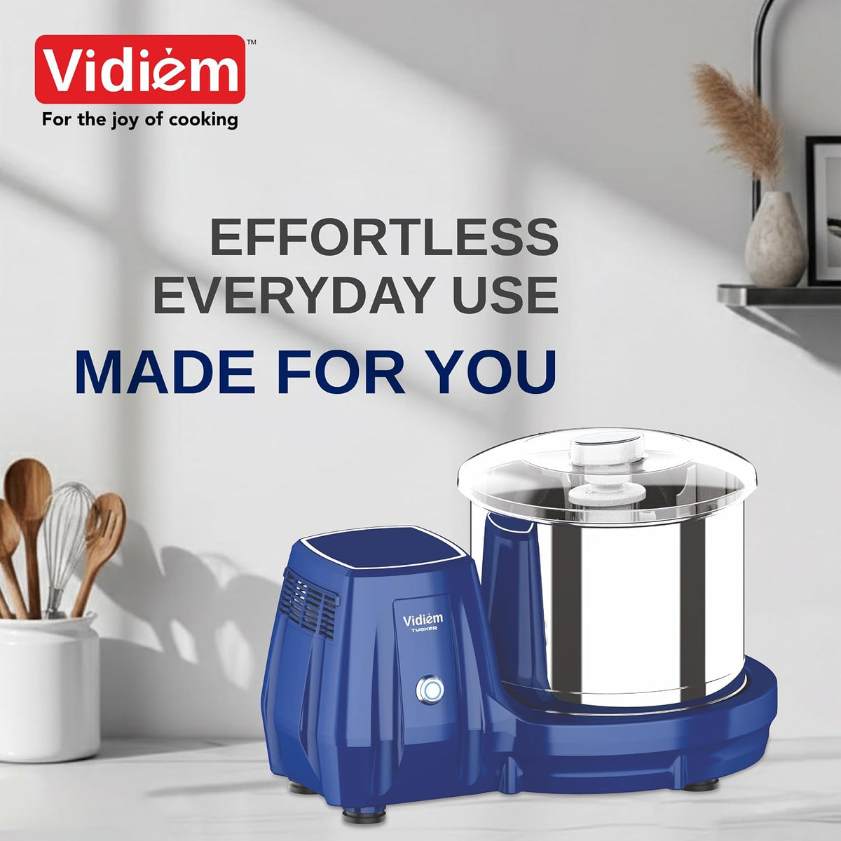 Vidiem Tusker 2.0L Table Top Wet Grinder | 200W Power Max Motor | Twin Wipers, Metal Chassis, Easy Lock | Stainless Stee