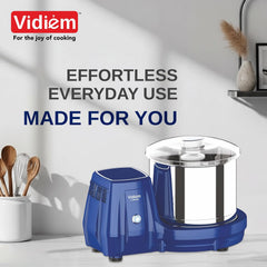 Vidiem Tusker 2.0L Table Top Wet Grinder | 200W Power Max Motor | Twin Wipers, Metal Chassis, Easy Lock | Stainless Stee