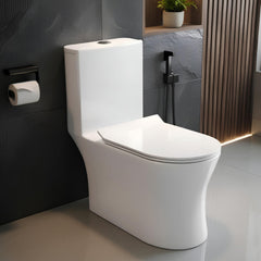 Plantex Commode for Toilet/Ceramic One Piece Toilet/Rimless Washdown Flush Commode with Soft Closing Toilet Seat - S Trap (White, APS-2019)-1