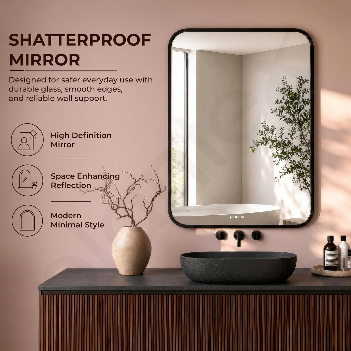 Plantex Aluminium Frame Mirror for Wall/Rectangle Wall Mount Mirror for Bedroom/Dressing Room/Living Room/Entryway - (20x28 Inch-Black)-2