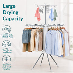 Plantex Cloth Stand for Home/Foldable Rotating Cloth Drying Rack/360‚° Cloth Stand with Lockable Wheel/Indoor & Outdoor Cloth Hanger - Pack of 1 (White)-3