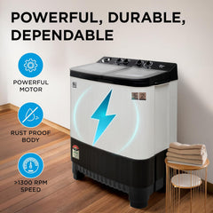 Midea 9.5 Kg 5 Star Toughened Glass Semi Automatic Top Load Washing Machine Black White (MWMSA095GPG(KW) Rust proof Body with 1300 RPM)