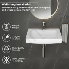 Plantex Ceramic Wall Hung Basin with 10 Years Glaze Warranty by Plantex/Washbasin for Bathroom/Wall Mounted Wash Basin/Sink for Living Room (Laric, White)-2