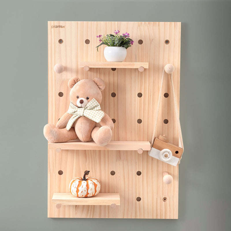 Plantex Multipurpose Pine Wood Pegboard for Home/Wood Display Shelf/Wall Organizer for Bedroom/Kitchen/Bathroom - (24x16 inches)-1