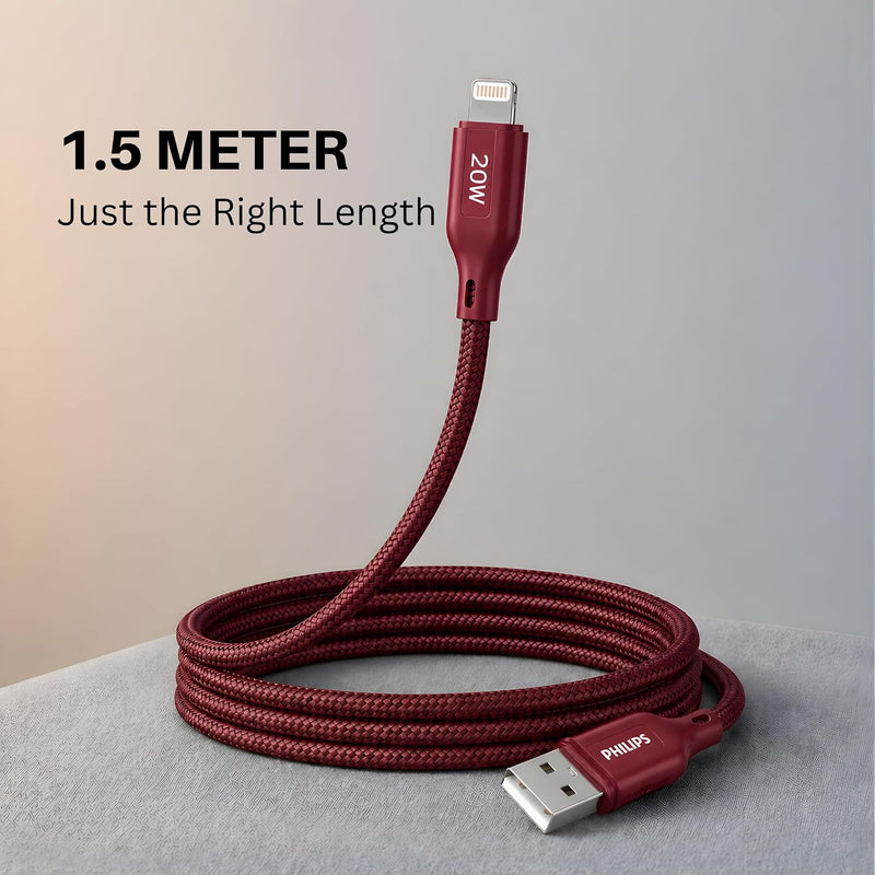 Philips DLC4150VI/94 20W iPhone Original Type-A to Lightning Fast Charging Cable (1.5m, Iron Red)