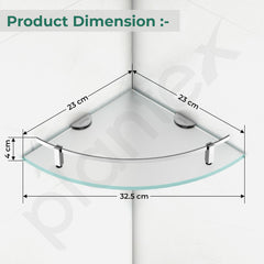 Plantex Premium Frosted Glass Corner Bathroom Shelves/Living Room Wall Mounted Shelf with Silver Railings and Brackets/Bathroom Accessories (9x9 Inches, Pack of 3)-2