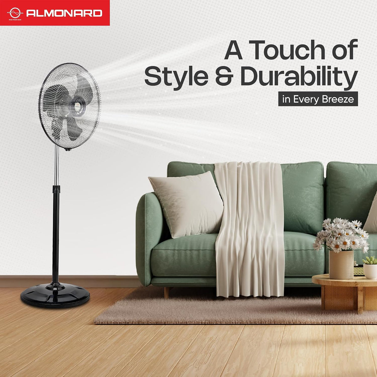 Almonard Aerostar 450 mm High Speed Pedestal Fan (Black)-6