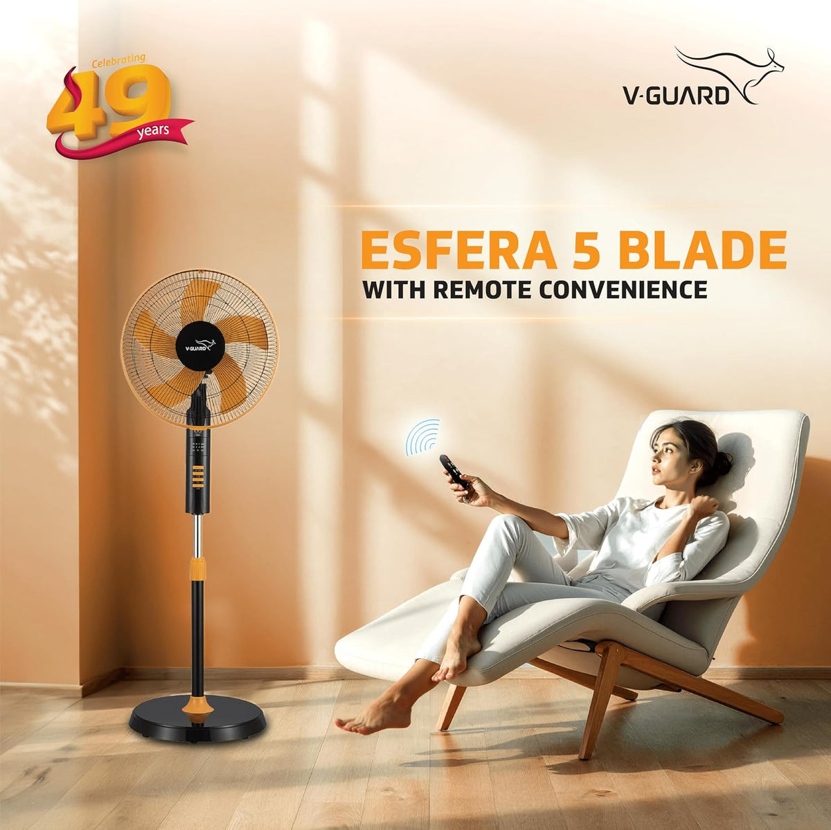 V-Guard Esfera 400 mm 5 Blade Pedestal Fan with Remote