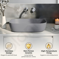 Plantex Ceramic Tabletop Washbasin/Bathroom Basin Sink/Basin for Bathroom/Wash Basin for Restaurant, Hotel (Matt Grey - 18 x 13 x 5 Inch)-5