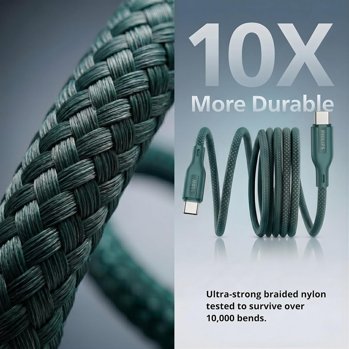 Philips DLC7130CT 100W Magnetic Type-C to Type-C Fast Charging Cable (1m, Crystal Teal)