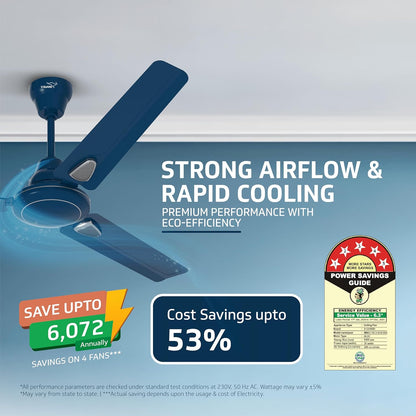 V-Guard Windle Deco BLDC Ceiling Fan for Home | BEE 5 Star Rating | Remote Control | 380 RPM | 1.2 meters | 2-Year Coverage | Admiral Blue