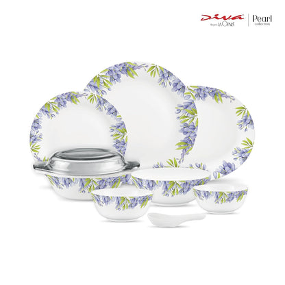 Diva by La Opala, Pearl Collection, Opal Glass Dinner Set 47 pcs, Lively Hues, White