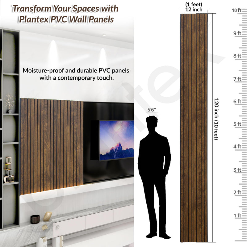 Plantex PVC Wall Panel/Louvers Panel for Wall/3d Wall Panel for Interior Wall Decor/Eco-Friendly Fluted Panel for Wall/- Pack of 7,Covers - 70 Sq. Ft (Walnut Brown-12 Inch x 10 Ft)-2