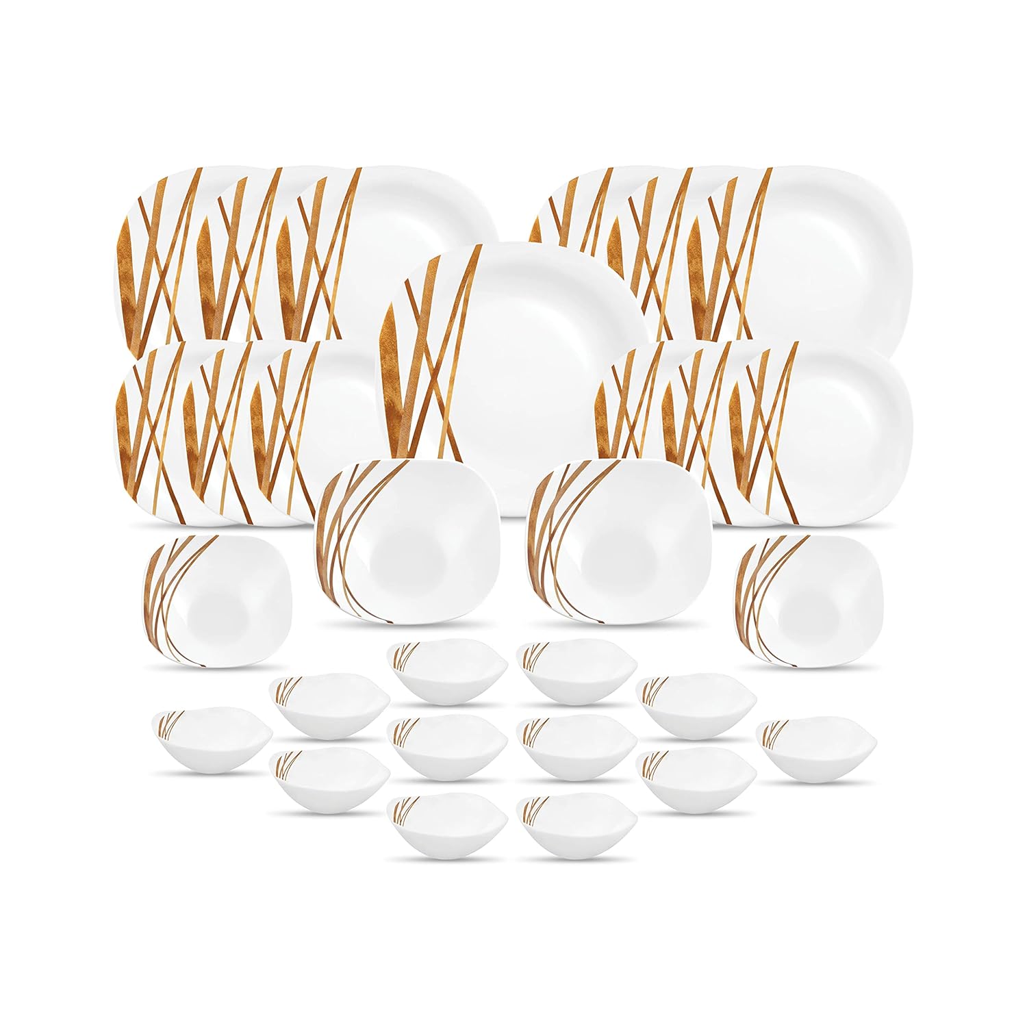 La Opala Diva, Quadra Collection, Opal Glass Dinner Set 29 pcs, Golden Shades, White