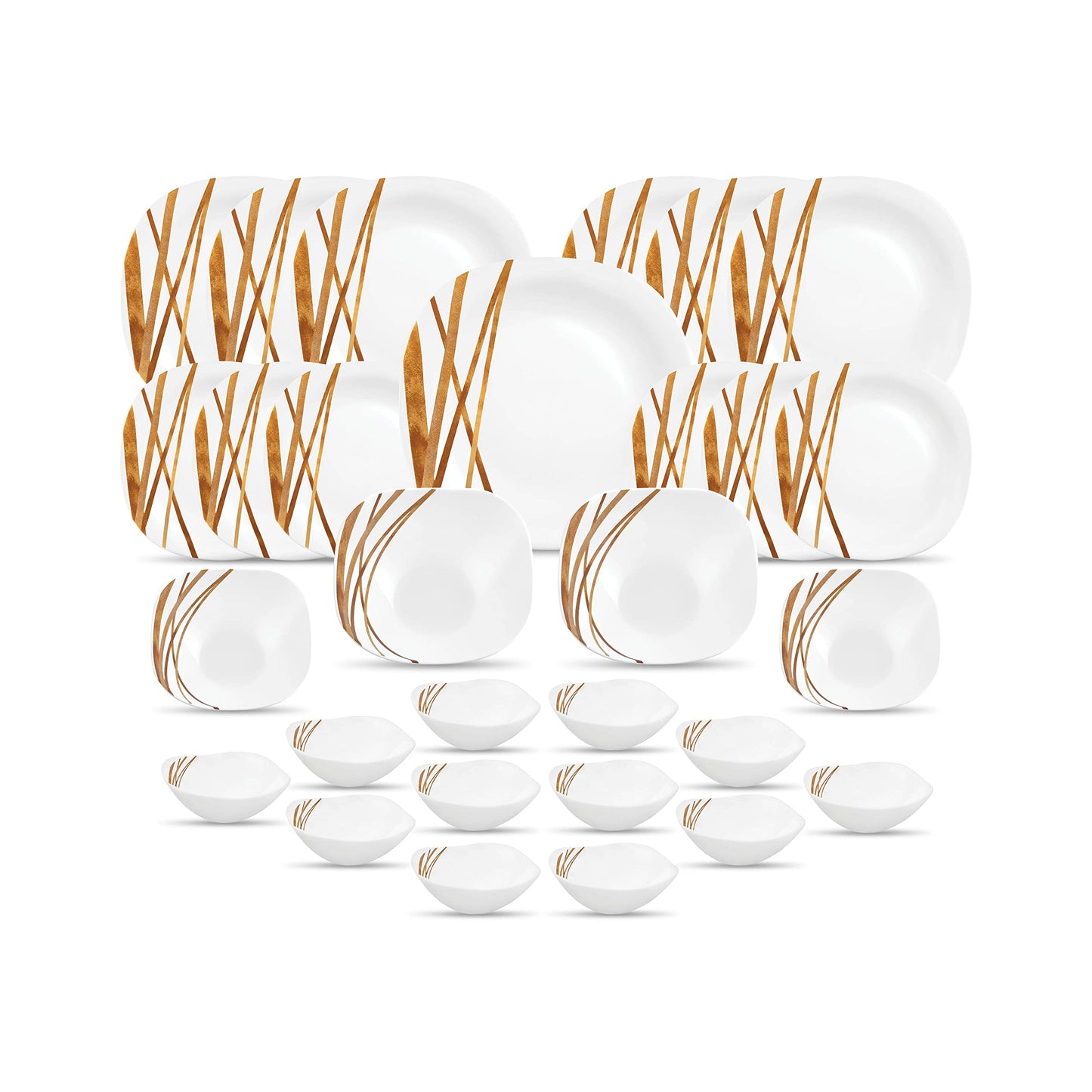 La Opala Diva, Quadra Collection, Opal Glass Dinner Set 29 pcs, Golden Shades, White