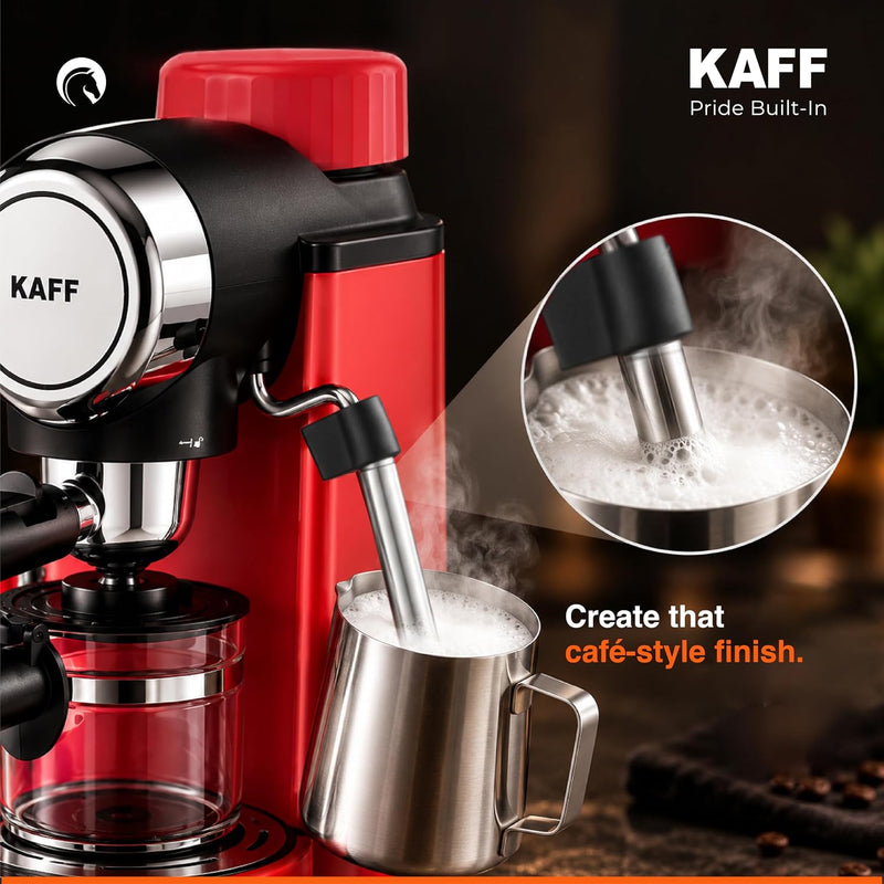 Kaff VIENNA 800 Watts Espresso, Cappuccino and Latte Coffee Maker, Glass Carafe Jar, 750W, with Automatic Pressure-Relea