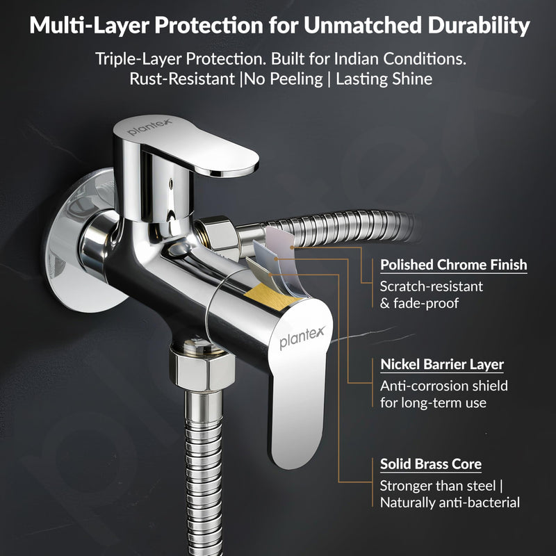 Plantex Pure Brass Angle Valve 2 in 1/Two Way Angle Cock Tap with Wall Flange & Teflon Tape/Angle Valve for Bathroom with 7 Year Manufacturer's Warranty- (Alpha, Chrome)-5