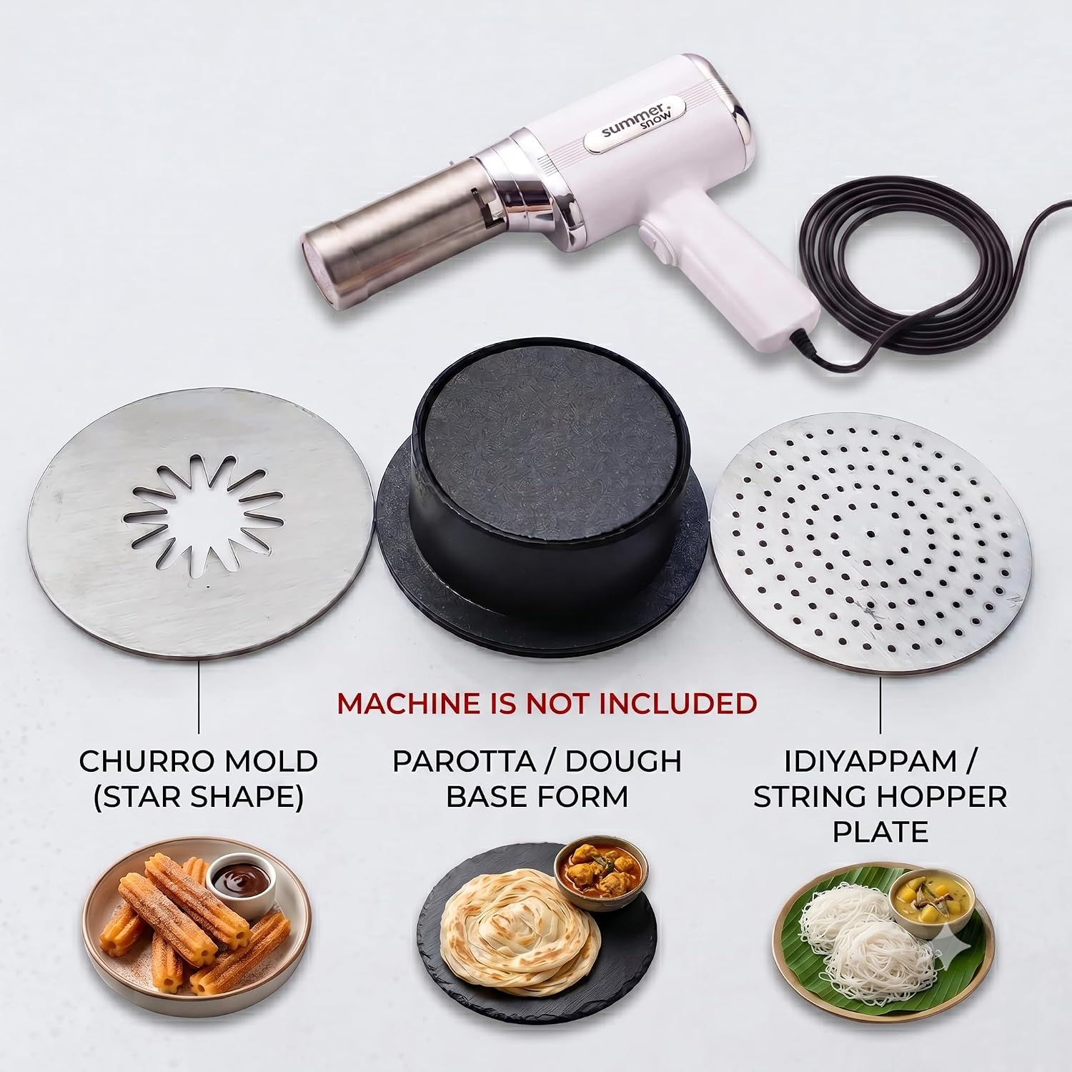 Summer Snow Porotta Extruder (No Machine) + Churro+idiyappam Mold | suitable for electric idiyappam machines