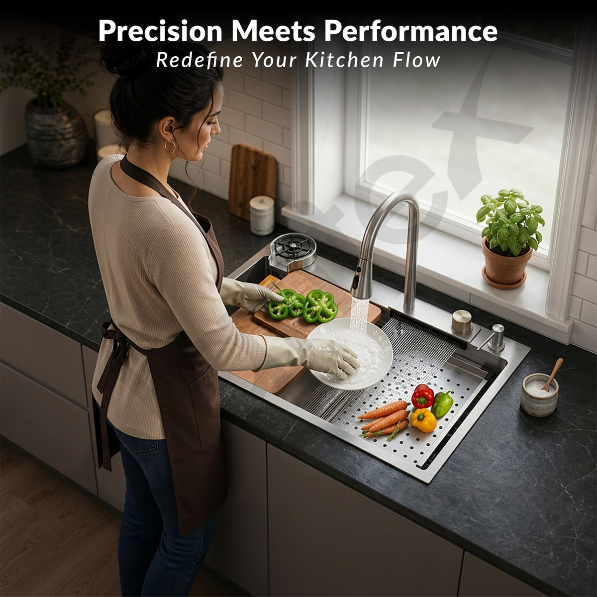 Plantex Kitchen Sink for Home/304 Grade Stainless Steel Waterfall Kitchen Sink with Anti-Scratch Design/Sink with Pull-Down Faucet - (30x18x10 Inch, Matt)-5