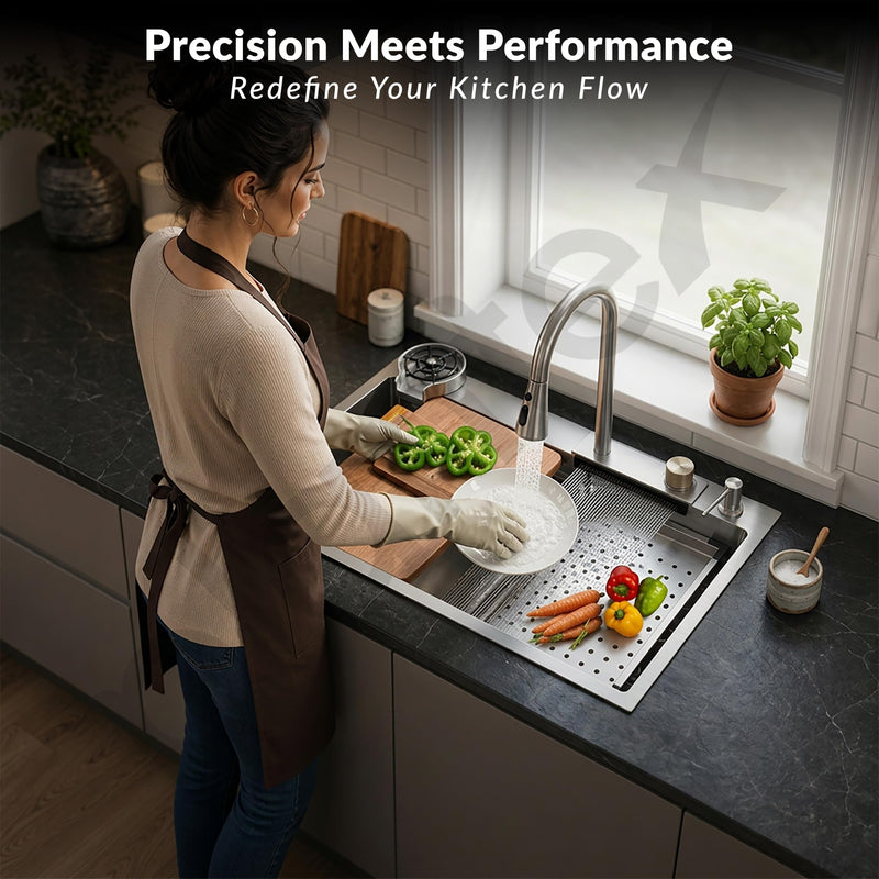Plantex Kitchen Sink for Home/304 Grade Stainless Steel Waterfall Kitchen Sink with Anti-Scratch Design/Sink with Pull-Down Faucet - (30x18x10 Inch, Matt)-5