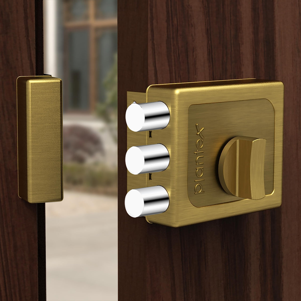 Plantex Heavy Duty Tri Bolt Keypad Lock with Key & Knob for Main Door/Suitable on Single Door for Home/Office/Hotel - Pack of 1 (Brass Antique)-1