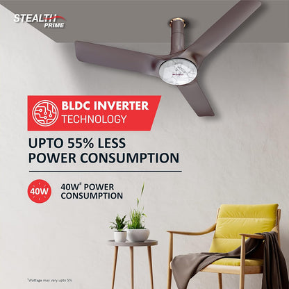 Havells 1200Mm Stealth Prime Bldc Motor Ceiling Fan|Most Silent&Premium, 5 Stars With Rf Remote, 100% Copper|Upto 55% Energy Saving, Timer, Memory Backup|(Pack Of 1, Marbel Dusk)