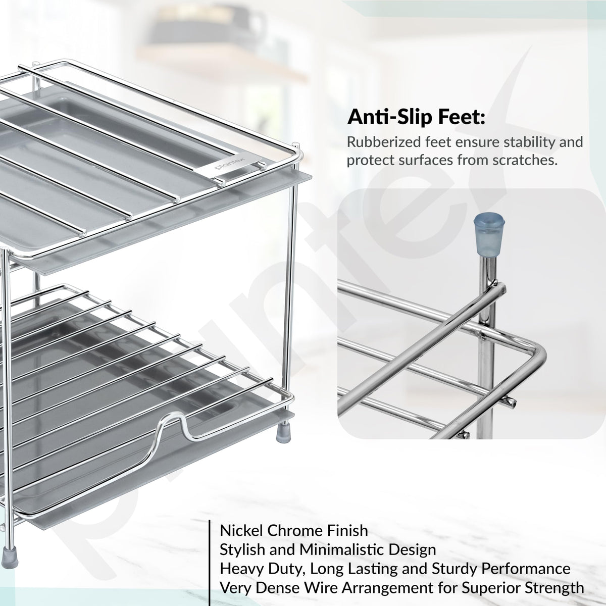 Plantex Matka Stand/Stainless Steel 2-Tier Matka Stand for Kitchen/Square Water Pot with Tray - 8 X 7.5 inch (Chrome), Free Standing, Tiered Shelf-3
