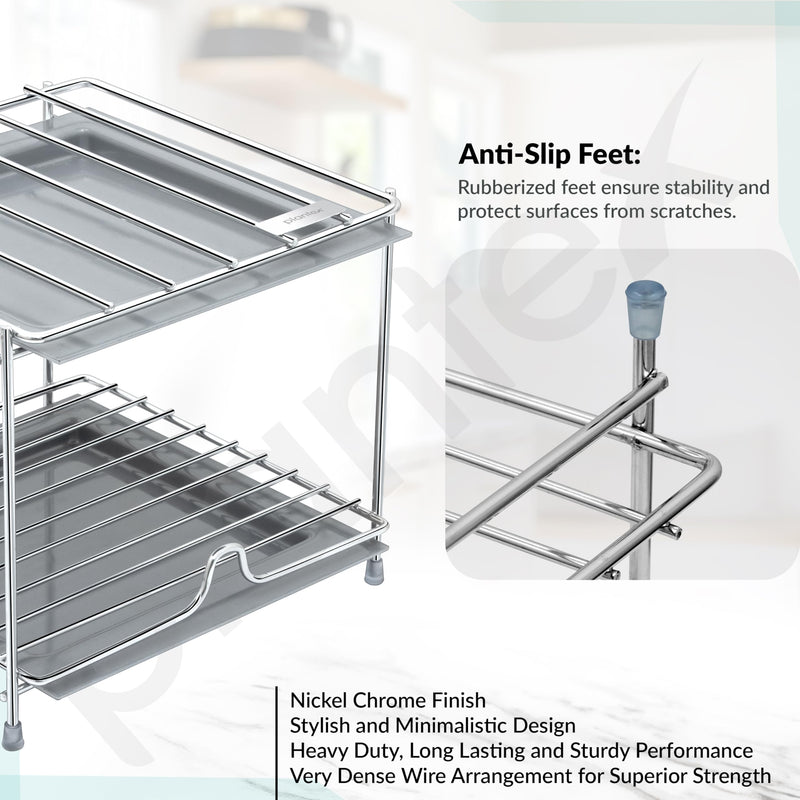 Plantex Matka Stand/Stainless Steel 2-Tier Matka Stand for Kitchen/Square Water Pot with Tray - 8 X 7.5 inch (Chrome), Free Standing, Tiered Shelf-3