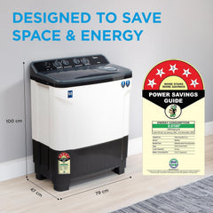 Midea 9 Kg 5 Star Semi Automatic Top-Load Washing Machine Black White (MWMSA090SAPPG(KW), Rat Away Feature, Air Jet Dry IPX4 Protection)