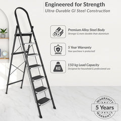 Plantex Steel 7 Step Ladder for Home/Wide Anti Skid 7 Step Ladder Foldable/5 Year Manufacturer Warranty (Gray & White)