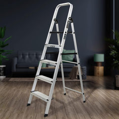 Plantex Big Foot 5 Step Foldable Aluminium Ladder/Step Ladder for Home Use with Wide Anti-Slip Steps and Secured Joints/5-Year Manufacturer Warranty(Black & Silver)