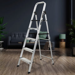 Plantex Secura 7 Step Aluminium Ladder for Home/Foldable Ladder with Safe Hand Rails/5 Year Manufacturer Warranty(Orange-Chrome)