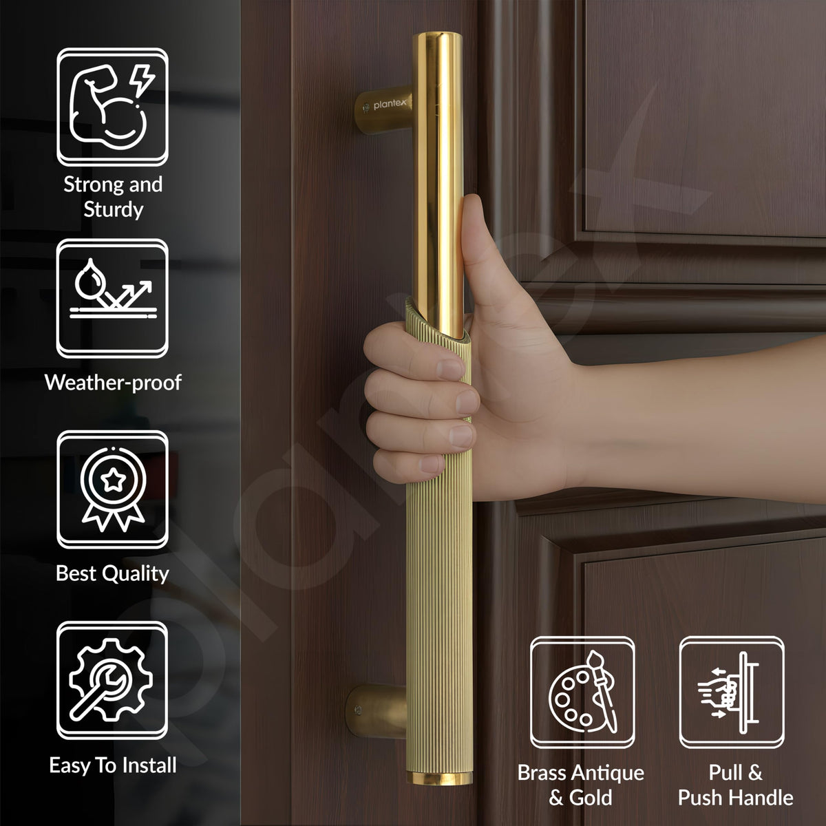 Plantex Main Door Handle/Stainless Steel & Aluminium Door Handle/12 Inch Pull-Push Handle for Home/Office/Hotel - Pack of 1 (DTMD-409, Brass Antique & Gold)-3