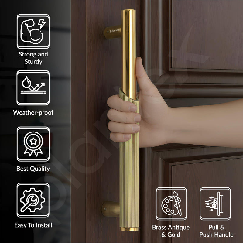 Plantex Main Door Handle/Stainless Steel & Aluminium Door Handle/12 Inch Pull-Push Handle for Home/Office/Hotel - Pack of 1 (DTMD-409, Brass Antique & Gold)-3