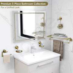 Plantex 304 Grade Stainless Steel Bathroom Accessories Set of 5 - Towel Stand/Napking Holder/Soap Holder/Toothbrush Holder/Robe Hanger - Skyllo (Brass Antique)-3
