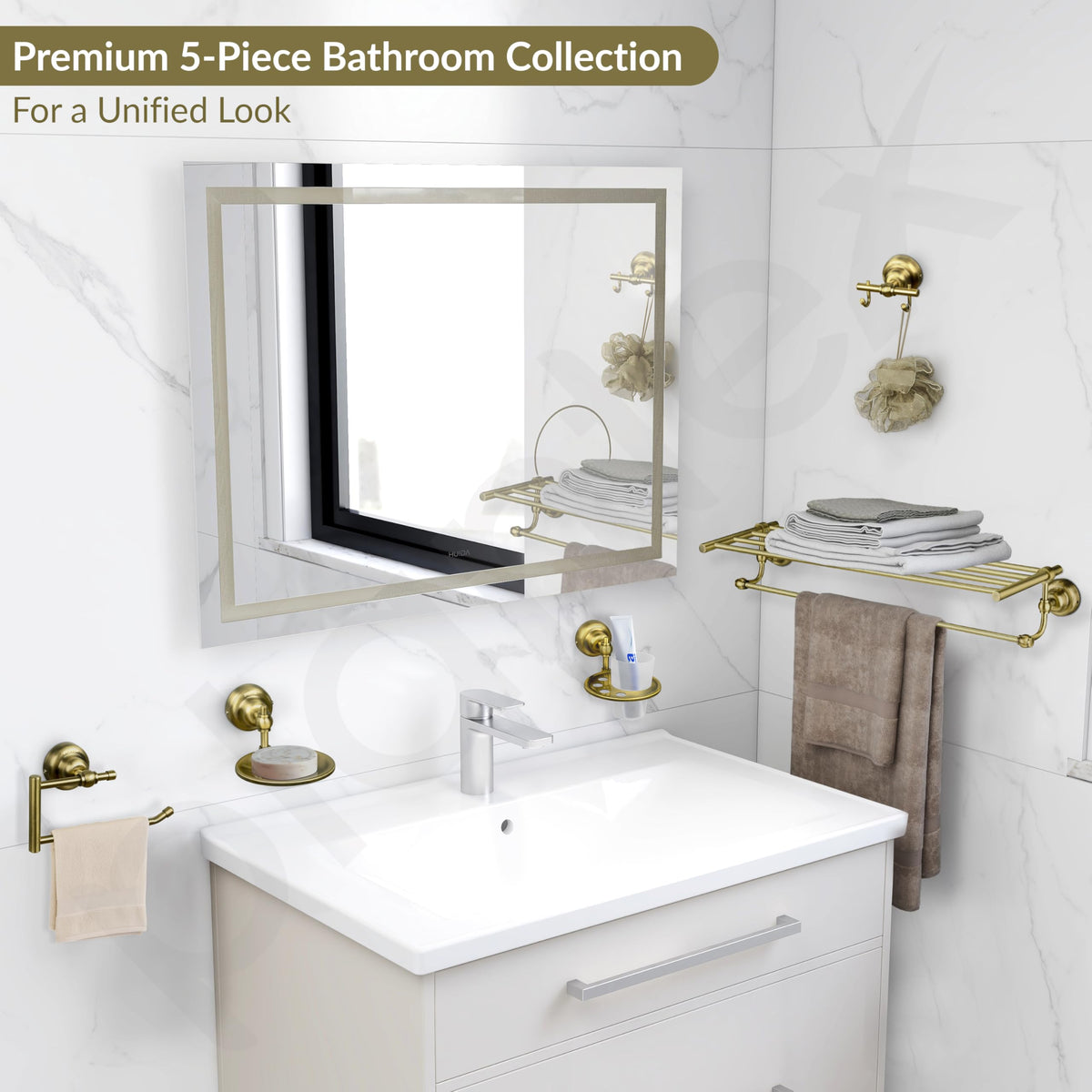 Plantex 304 Grade Stainless Steel Bathroom Accessories Set of 5 - Towel Stand/Napking Holder/Soap Holder/Toothbrush Holder/Robe Hanger - Skyllo (Brass Antique)-3