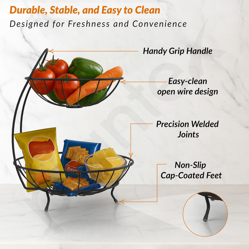 Plantex Fruit Basket for Dining Table/2-Tier Vegetable Basket Stand/Fruit Bowl/Vegetable and Fruit Stand for Kitchen Storage Black, (23 x 32 x 28 cm)-3