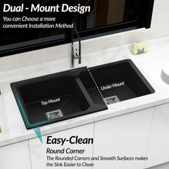 Plantex Matt Kitchen Sink/UV Protected Quartz Sink for Kitchen/Double Bowl Sink with Coupling and Hose Pipe (Charcoal Black - 37x18inch)-6