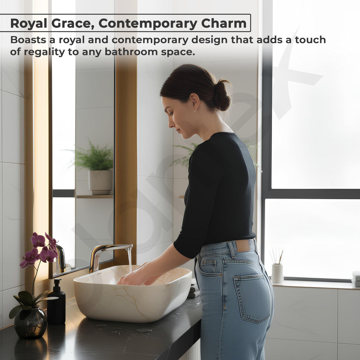 Plantex Ceramic Countertop Washbasin/Marble Basin with Brown Veins/Table Top Wash Basin for Bathroom (18 x 13 x 5.5 Inch)-4